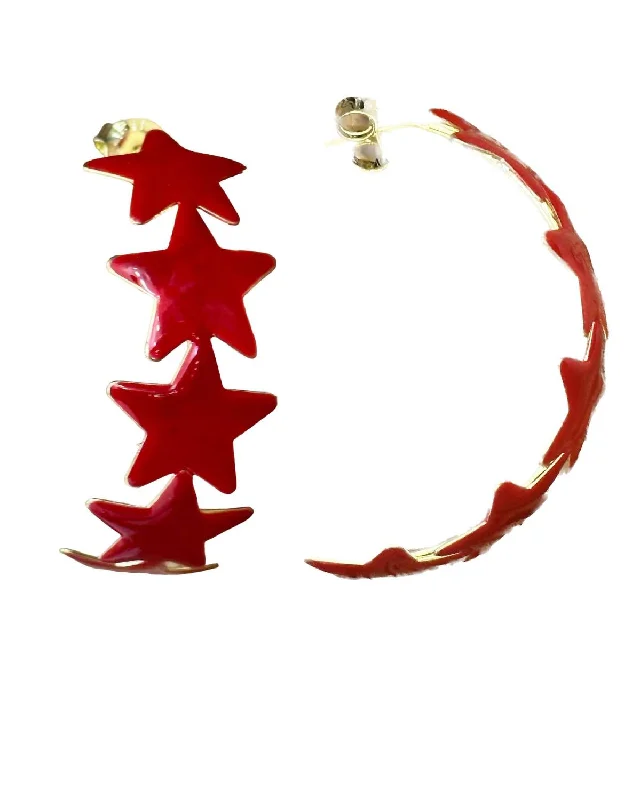 Drop Earrings for Work Attire -Women's Enamel Star Earrings In Vibrant Colors, Hoop Style