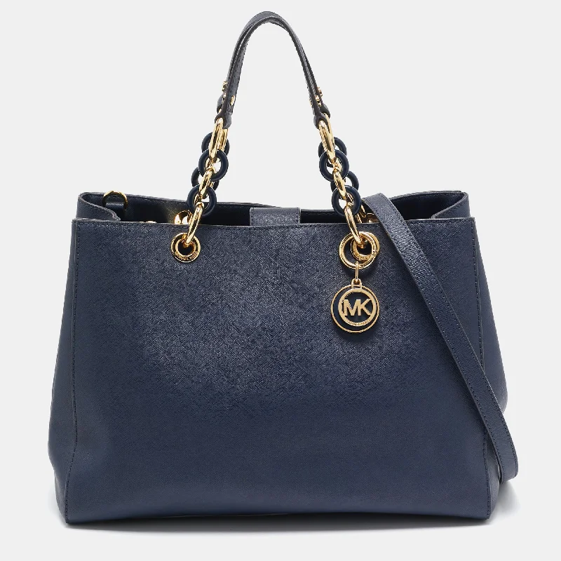 Handle bags with floral prints for spring -Michael Kors Navy Blue Leather Cynthia Tote