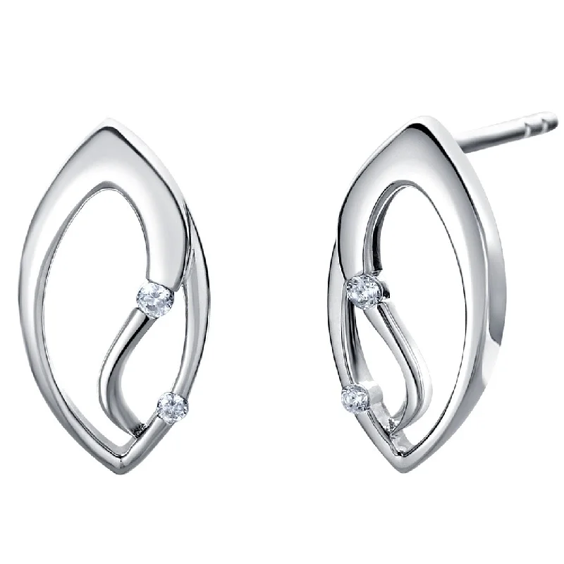 Drop Earrings for Office Wear -Sterling Silver Cubic Zirconia Side-Swept Charm Earrings