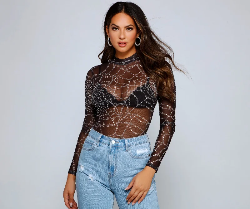 High-cut tight top for women with trendy fit and bold design-Spooky And Stylish Vibes Bodysuit