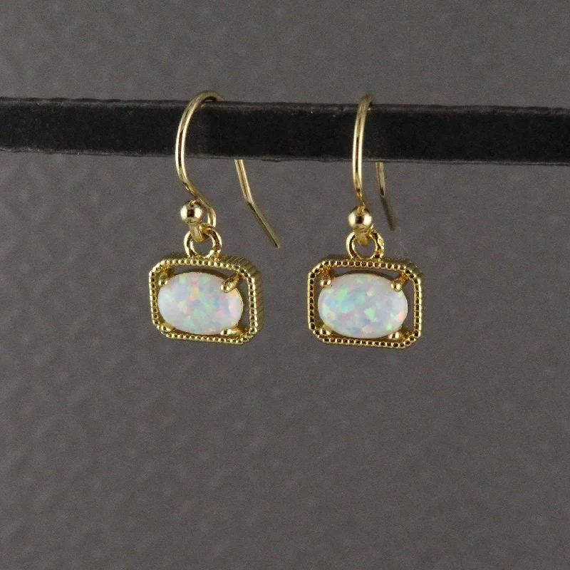 Drop Earrings with Star Motifs -Deco Framed White Opal Earrings