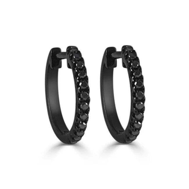 Drop Earrings with Hammered Finish -Joelle Collection Black Diamond Huggie Earrings 14K Black Gold 1/10 ct