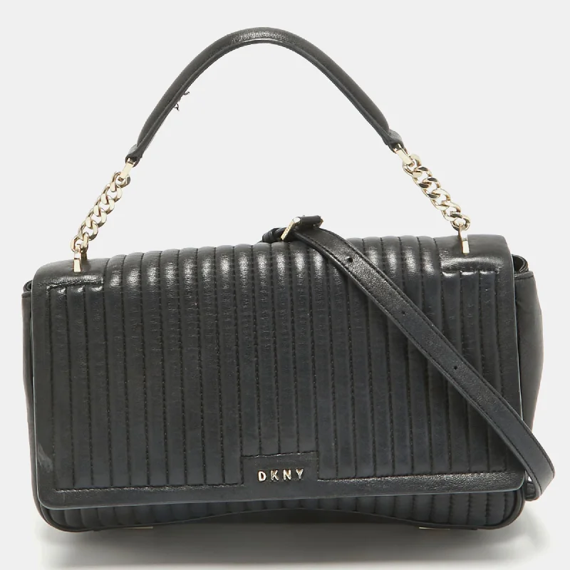 Handle bags with abstract art for uniqueness -Dkny Black Pinstripe Quilted Leather Gansevoort Top Handle Bag