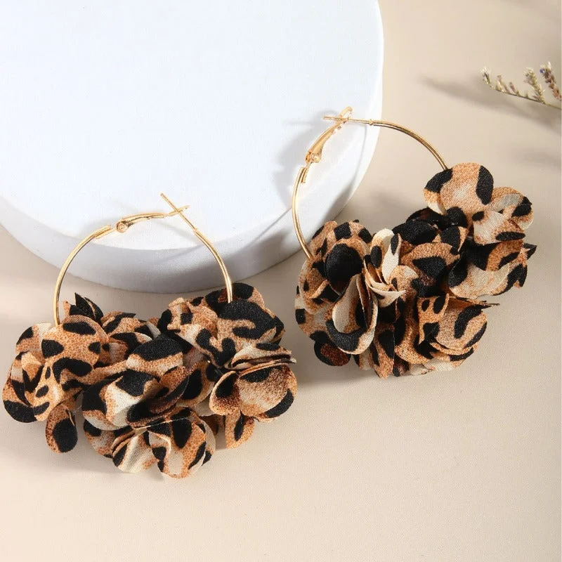 Maximalist Drop Earrings for Bling -Wholesale Maillard Leopard Print Round Petal European and American Trendy Sweet and Cool High-end Earrings