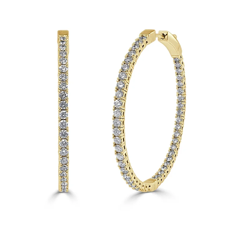 Drop Earrings with Etched Designs -Joelle Collection Diamond Hoop Earrings Inside Out 14K Gold 1.5"