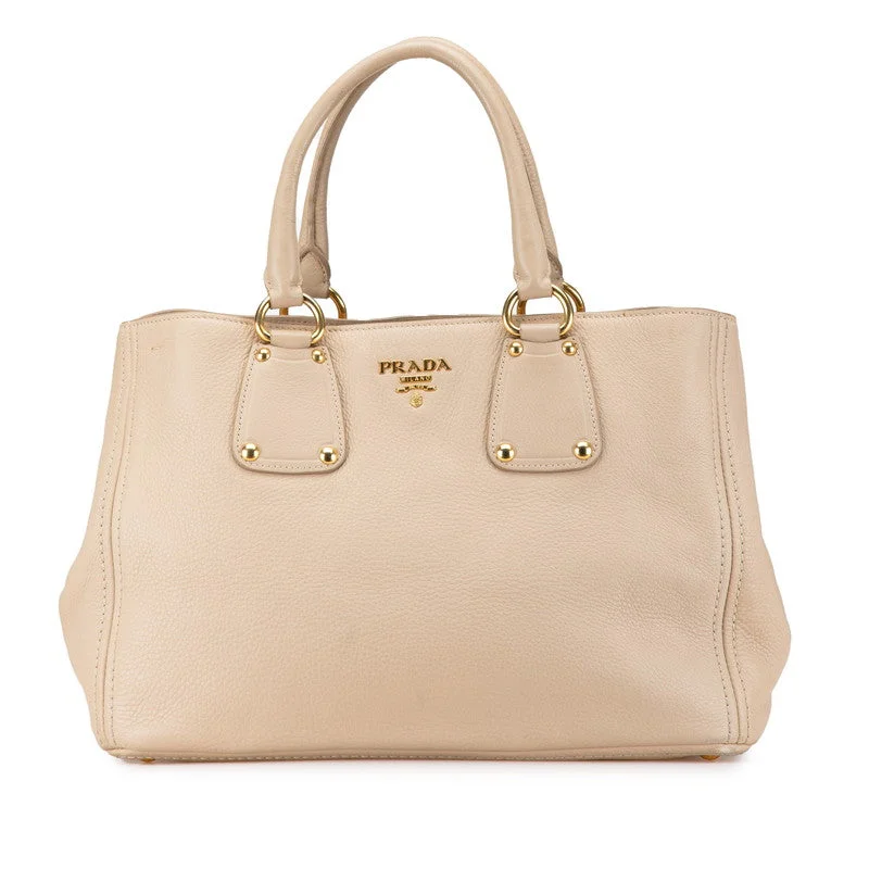 Handle bags with minimalist sleek silhouettes -Prada Leather Tote Bag Beige