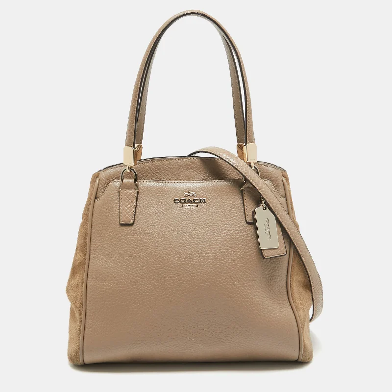 Handle bags with sleek silhouettes for fashion -Coach Beige Leather And Suede Minetta Satchel