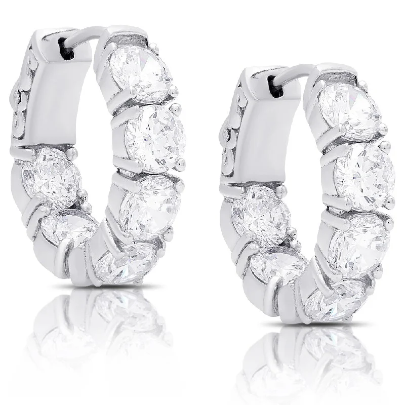 Floral Drop Earrings with Petals -Dolce Giavonna Sterling Silver Cubic Zirconia Hoop Earrings