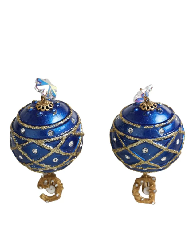 Drop Earrings for Fitness Activities -Dolce & Gabbana  Brass blue Dangle Christmas Ball Crystal Clip On Women's Earrings (Pre-Owned)