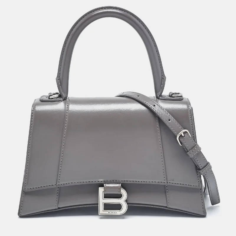 Handle bags with soft leather for luxury -Balenciaga Grey Leather Small Hourglass Top Handle Bag