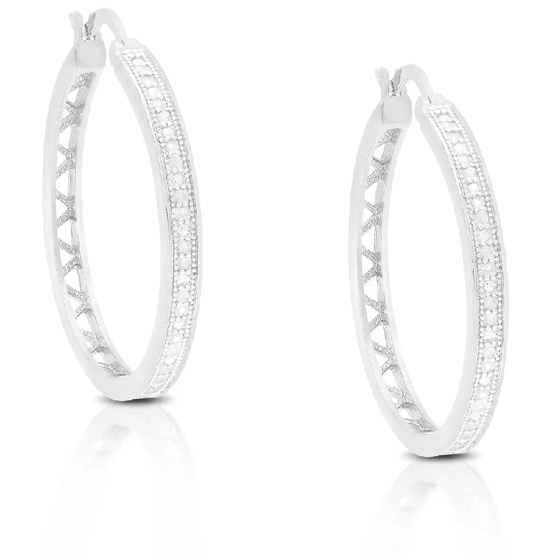 Indian Drop Earrings with Intricacy -Finesque Gold Over Silver or Sterling Silver 1/4ct TDW Diamond Hoop Earrings