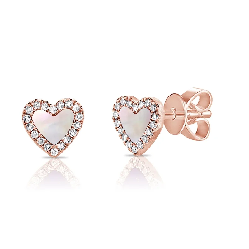 Heavy Duty Drop Earrings for Durability -Joelle Collection Diamond & Mother Of Pearl Heart Studs Earrings 14K Gold 1/10ct TDW