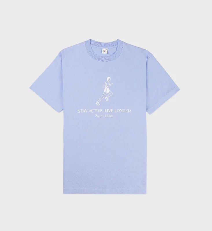 Henley Shirts for Relaxed -Live Longer T-Shirt - Periwinkle/White