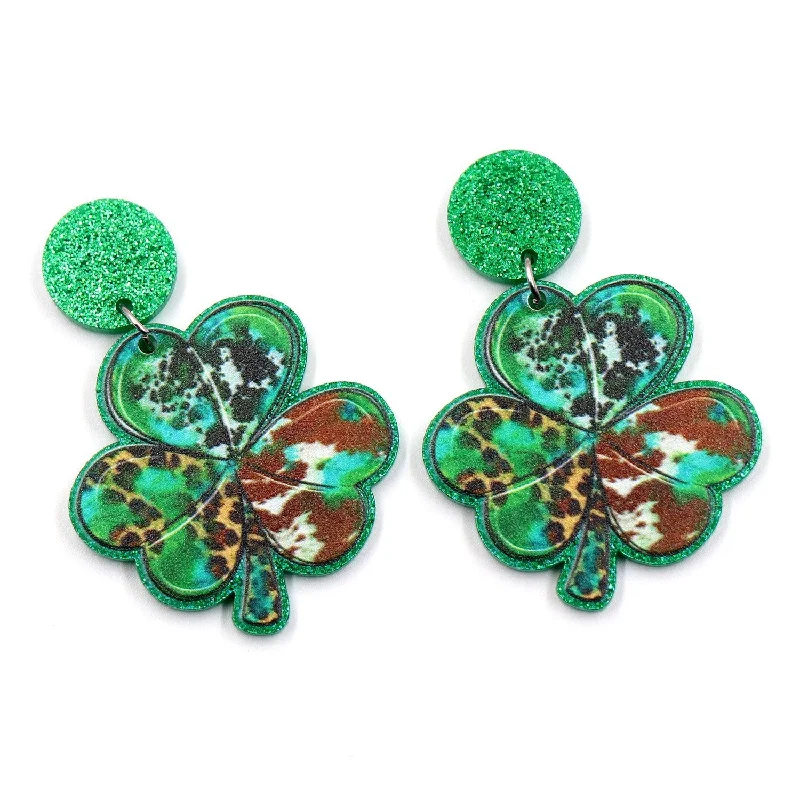 Drop Earrings with Embossed Patterns -Wholesale 5pcs/pack Clover Milk Leopard Print Acrylic Earrings