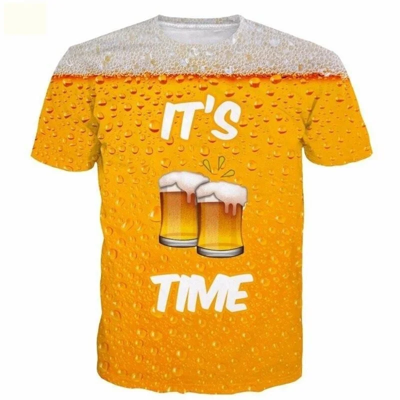 Indian Blouses with Intricacy -3D Beer Time Rock Print Hip Hop Tees Short Sleeve Punk T-Shirts