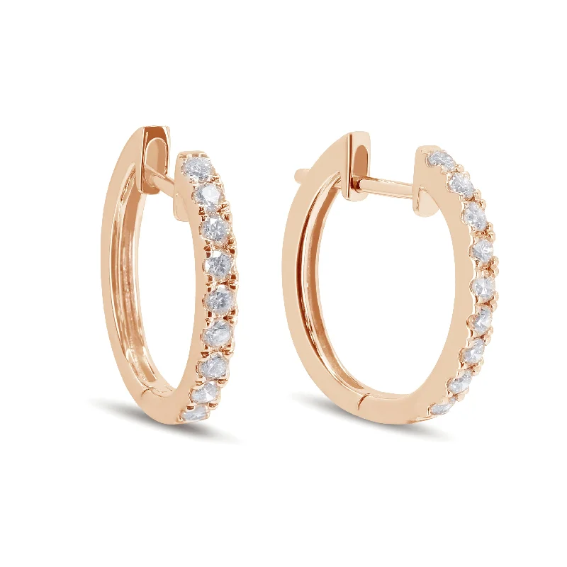 Lightweight Drop Earrings for All Day -0.30Ct White Diamond Hoops Earrings In 14K Rose Gold