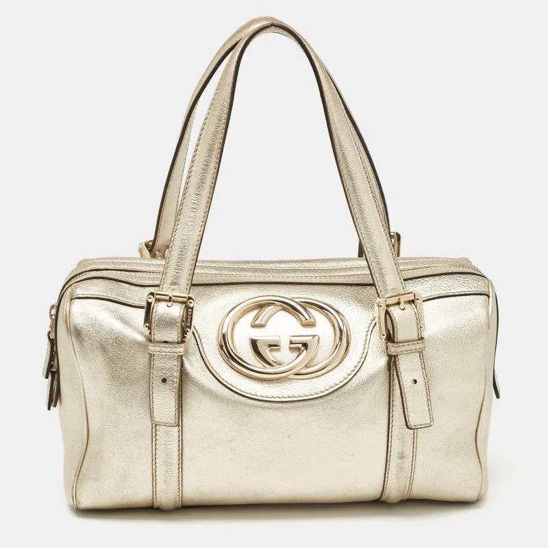 Insulated handle bags for keeping food fresh -Gucci Gold Leather Britt Boston Bag