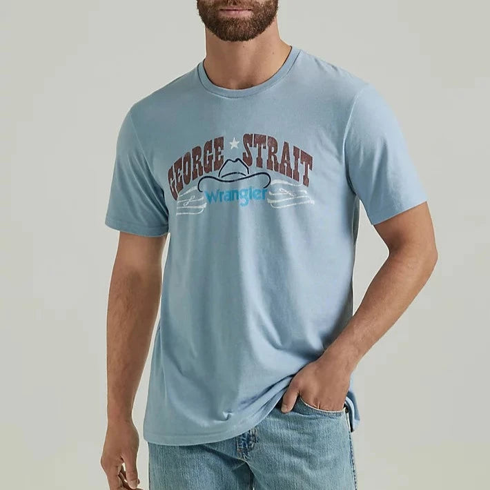 Wedding Blouses for Bridal -Wrangler Men's George Strait Logo T-Shirt in Ashley Blue Heather