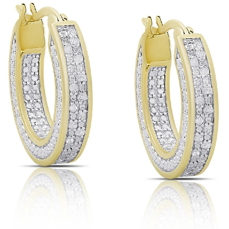 Waterproof Drop Earrings for Outdoor -Finesque Sterling Silver or Gold over Silver 1/4ct TDW Diamond Hoop Earrings (I-J, I2-I3)