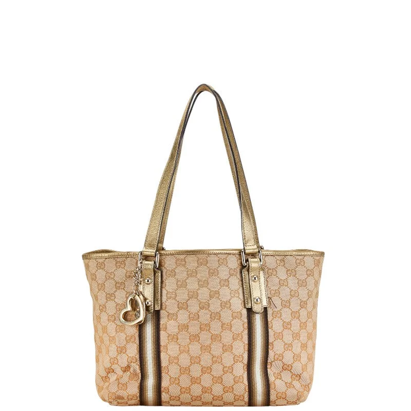 Handle bags with laptop sleeves for work -Gucci GG Canvas Tote Shoulder Bag Beige Gold