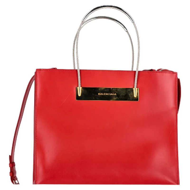 Handle bags with modern cutouts for style -Balenciaga Cable Shopper Small Shopping Bag in Red Leather