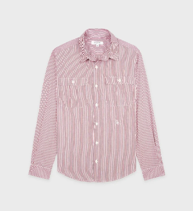 Petite Blouses for Small -SRC Utility Shirt - Red Striped