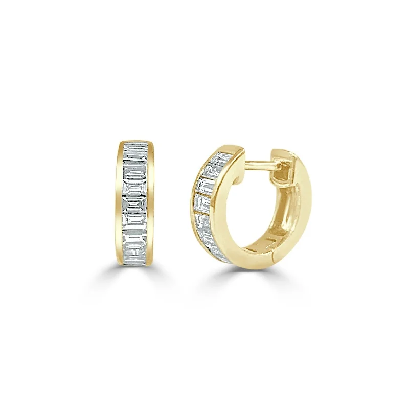 Drop Earrings with Symbolic Elements -Joelle Collection Diamond Baguette Huggie Earrings 14K Yellow Gold 3/5 TDW