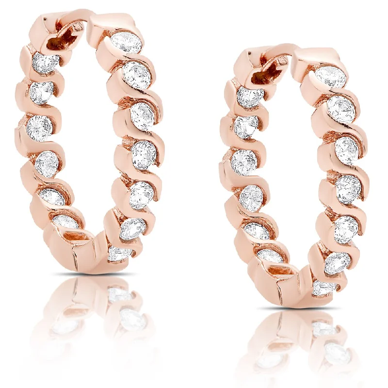 Drop Earrings for Prom Night -Dolce Giavonna Rose Gold Over Silver or Sterling Silver Cubic Zirconia Hoop Earrings