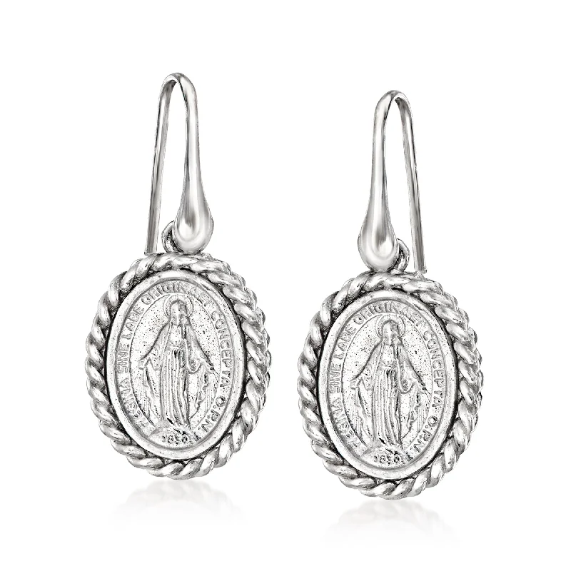 Detachable Drop Earrings with Charms -Ross-Simons Italian Miraculous Medal Drop Earrings in Sterling Silver