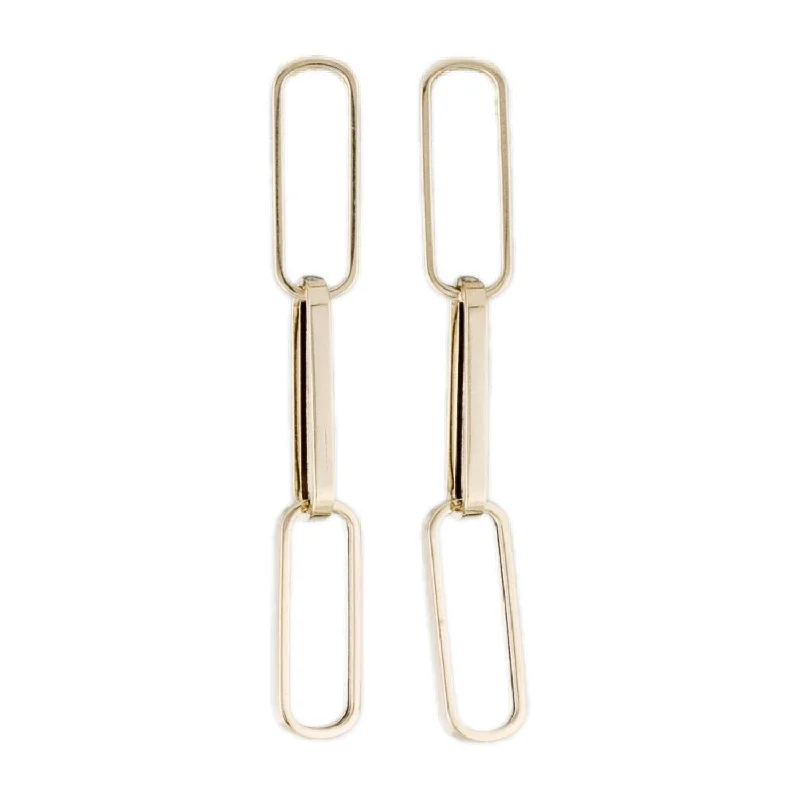 Vintage Drop Earrings with Patina -Joelle Collection 14K Yellow Gold Paperclip Link Drop Earrings