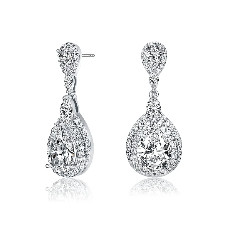 Drop Earrings with Star Motifs -GENEVIVE Sterling Silver Multi Shaped Cubic Zirconia Dangle Earrings