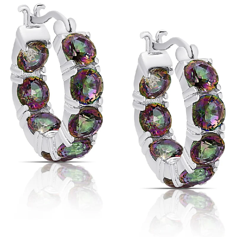 Clip On Drop Earrings for Non Pierced -Dolce Giavonna Sterling Silver Simulated Mystic Topaz Hoop Earrings