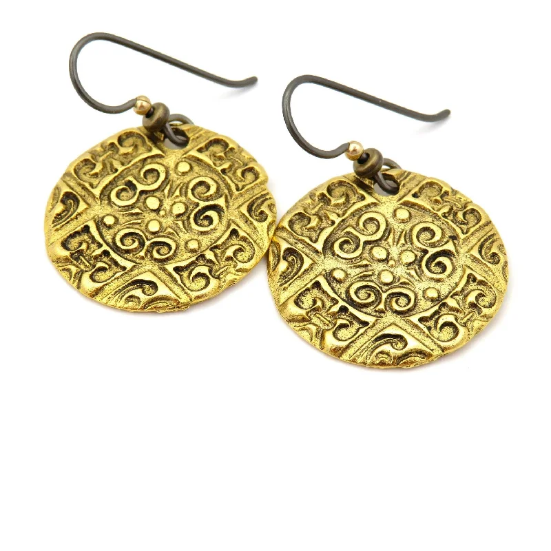 Drop Earrings for Engagement Party -Bronze Medallion Coin Earrings