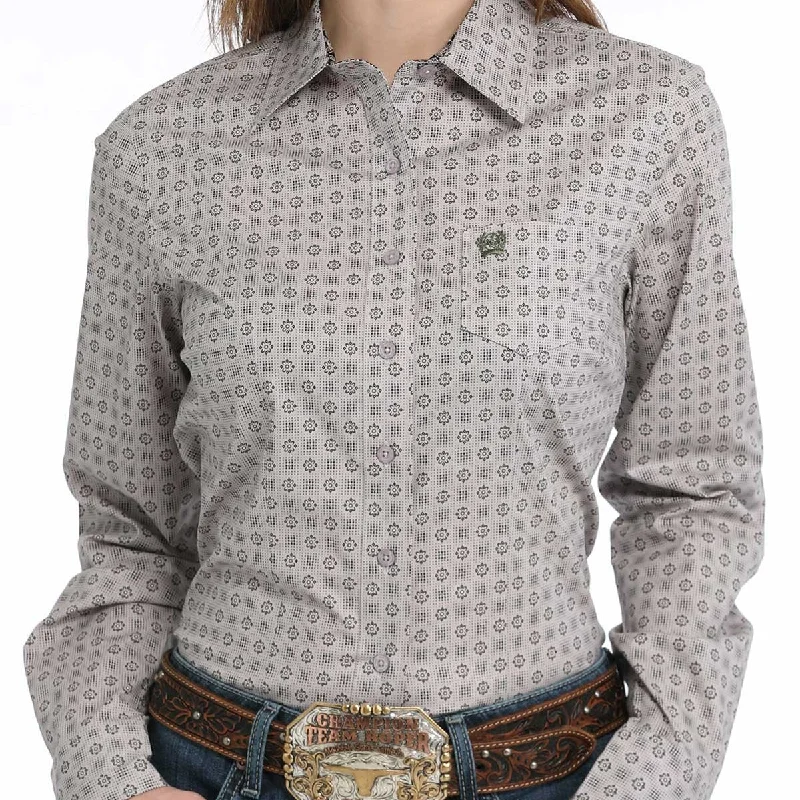 Solid Color Blouses for Simple -Cinch Women's L/S Floral Geometric Western Button Down Shirt in Lilac