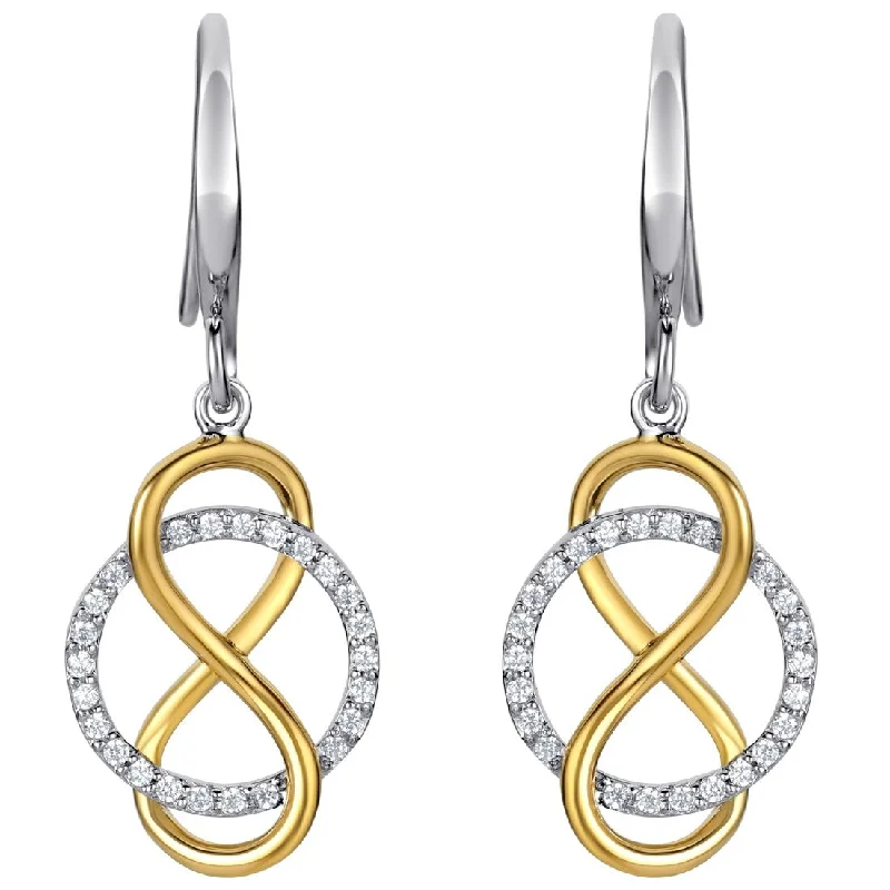 Heavy Duty Drop Earrings for Durability -Two-Tone Sterling Silver Cubic Zirconia Infinity Drop Earrings