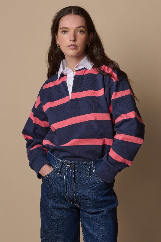 Blouson Blouses for Relaxed -Stripe Rugby Shirt - Navy/Pink