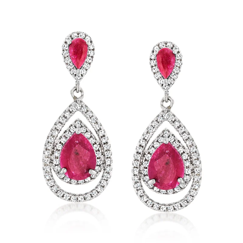 Lead Free Drop Earrings for Health -Ross-Simons Ruby and White Topaz Teardrop Earrings in Sterling Silver