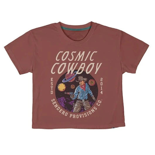 Punk Blouses with Spikes -Sendero Provisions Co. Women's Cosmic Cowboy Graphic Cropped T-Shirt in Dusty Mauve