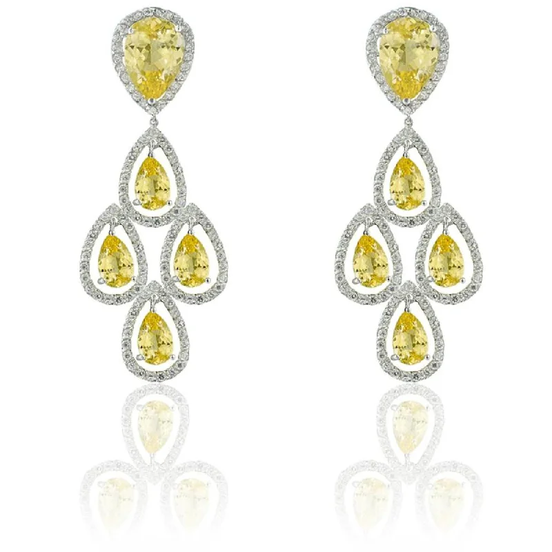 Drop Earrings for Mother's Day -Dolce Giavonna Silver Overlay Yellow and White CZ Chandelier Earrings