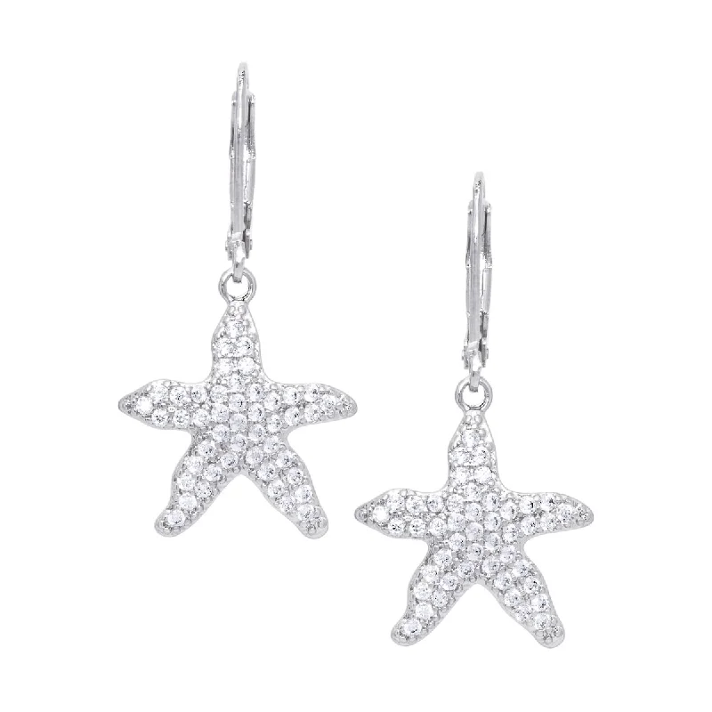 Magnetic Closure Drop Earrings for Easy -Victoria Townsend Silver Plate Cubic Zirconia Starfish Earrings