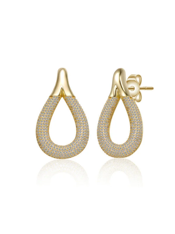 Drop Earrings for Wellness Routine -14k Gold Plated with Clear Cubic Zirconia Raindrop Front-Facing Mini-Hoop Earrings