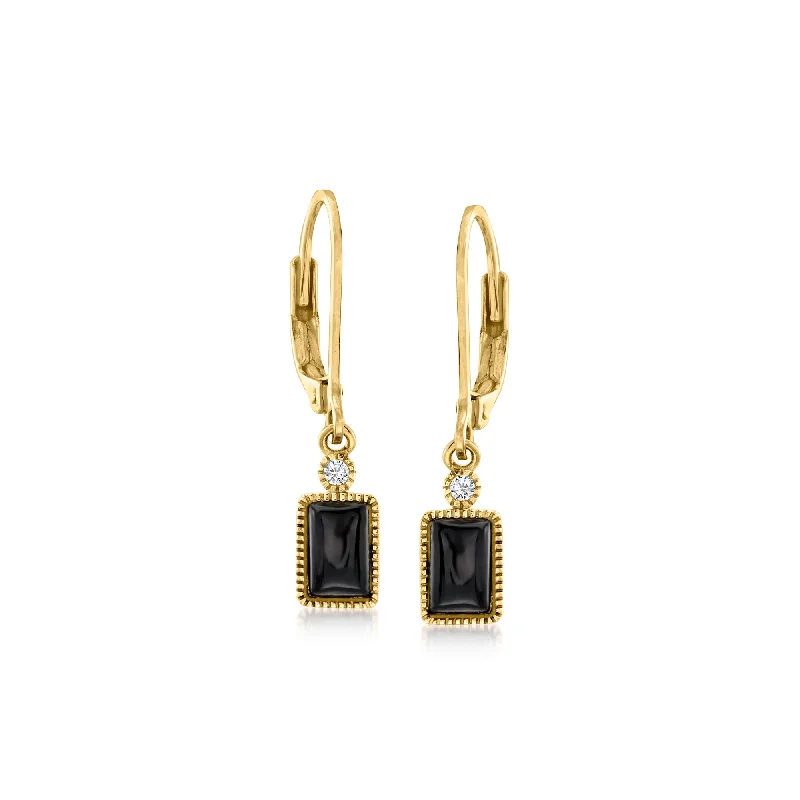 Drop Earrings for Casual Outfit -Ross-Simons Black Onyx Drop Earrings With Diamond Accents in 14kt Yellow Gold