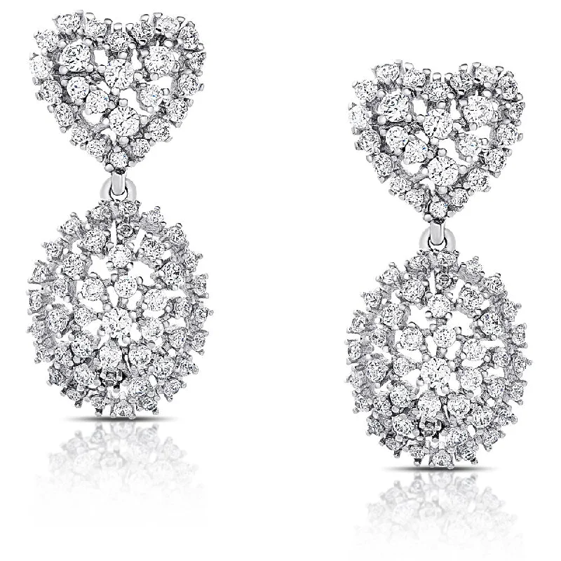 Drop Earrings with Filigree Work -Samantha Stone Sterling Silver Cubic Zirconia Heart and Oval Drop Earrings