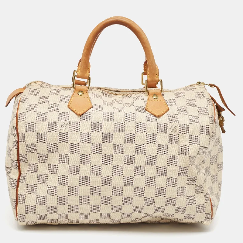 Handle bags with artistic prints for creativity -Louis Vuitton Damier Azure Canvas Speedy 30 Bag