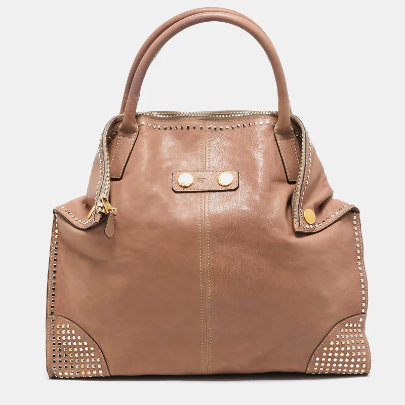 Handle bags with padded straps for comfort -Alexander Mcqueen Beige Leather Large Studded De Manta Tote