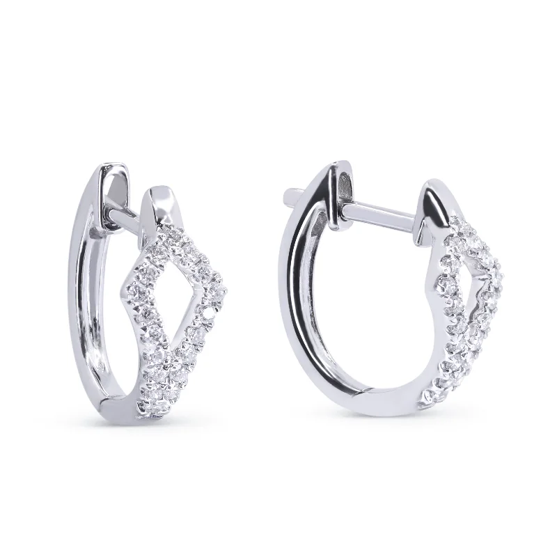 Magnetic Closure Drop Earrings for Easy -0.12Ct White Diamond Hoops Earrings In 14K White Gold