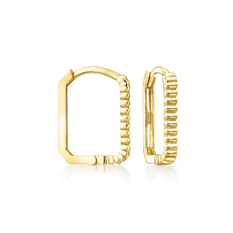 Drop Earrings with Vine Designs -Canaria Italian 10kt Yellow Gold Square Ribbed Huggie Hoop Earrings