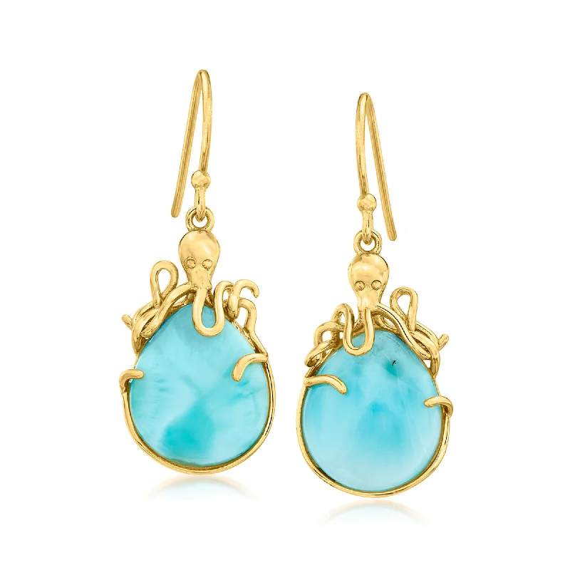 Drop Earrings with Abstract Designs -Ross-Simons Larimar Octopus Drop Earrings in 18kt Gold Over Sterling