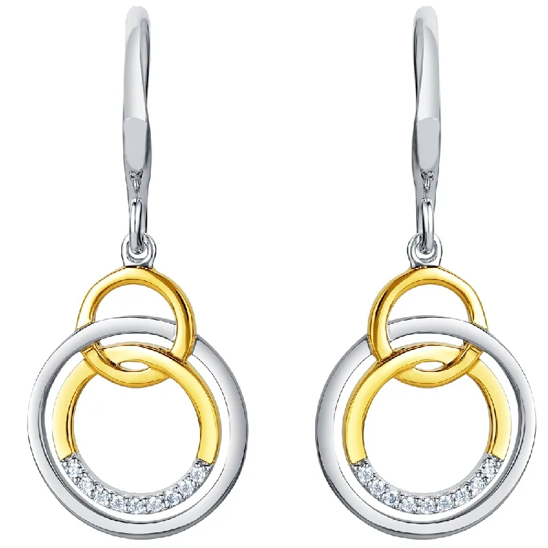 Drop Earrings with Matte Finish -Two-Tone Sterling Silver Cubic Zirconia Eternity Link Drop Earrings