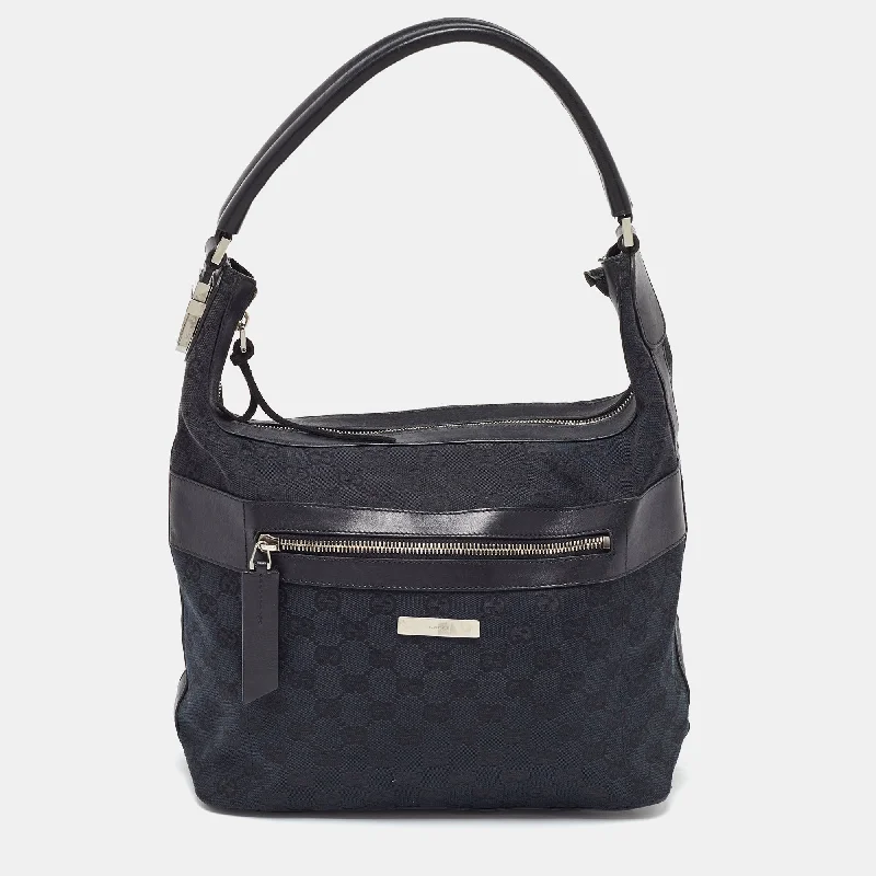 Handle bags with hidden pockets for security -Gucci Black Gg Canvas And Leather Hobo